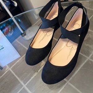 Jessica Simpson, size 10, Adorable black low wedge flat with soft elastic x NWOT